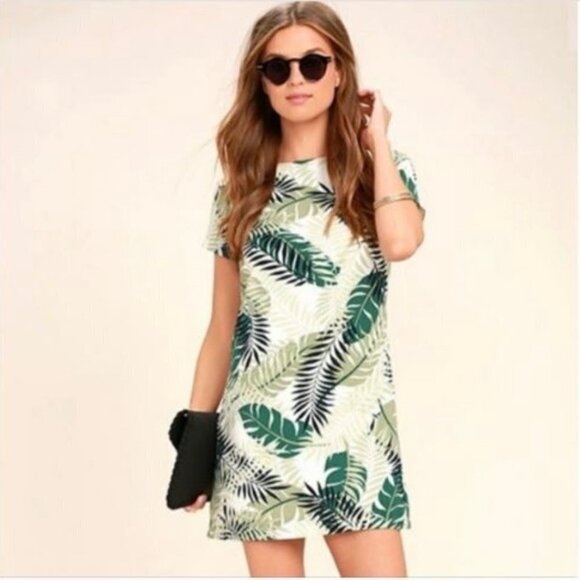 Lulus Give me a Print Green Palm Leaf Mini Shift Dress Size XS tropical vacay - Picture 2 of 8